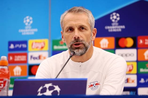 Red Star Belgrade RB Leipzig PK Champions League Beograd, 06 11 2023, Stadion Rajko Mitic, Fußball , UEFA Champions League, Gruppe G , 4 Spieltag, Matchday 1 , Red Star Belgrade vs RB Leipzig , Press conference before the match , In the picture coach Marco Rose, RB Leipzig , Photo for editorial use only , UEFA regulations prohibit any use of photographs as image sequences and or quasi video ,