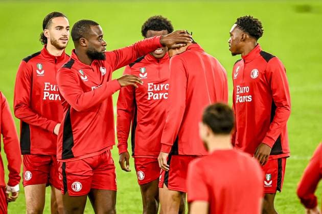 ROME, 06-11-2022, Stadio Olimpico, UEFA Champions League Football, season 2023 2024, Persconference and training of Feyenoord, Feyenoord player Ramiz Zerrouki, Feyenoord player Lutsharel Geertruida, Feyenoord player Calvin Stengs, Feyenoord player Antoni Milambo Feyenoord in Rome  x23067855x Copyright: