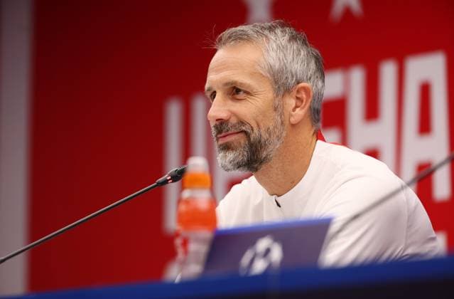 Red Star Belgrade RB Leipzig PK Champions League Beograd, 06 11 2023, Stadion Rajko Mitic, Fußball , UEFA Champions League, Gruppe G , 4 Spieltag, Matchday 1 , Red Star Belgrade vs RB Leipzig , Press conference before the match , In the picture coach Marco Rose, RB Leipzig , Photo for editorial use only , UEFA regulations prohibit any use of photographs as image sequences and or quasi video ,