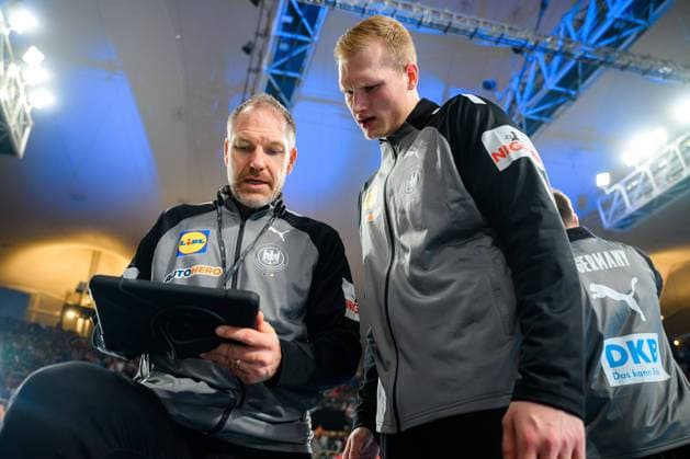 Munich, Germany 05 November Handball DHB Day of Handball Germany Egypt from left Goalkeeping coach Mattias Andersson Germany , Goalkeeper David Späth David Spaeth Germany Munich Olympic Hall Bavaria Germany