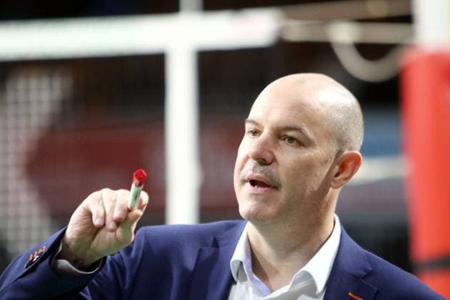 headcoach Gregory BANKS Berlin , He Volleyballl, Bundesliga 2023 24 WWK Volleys Herrsching vs Berlin Recycling Volleys, 06 11 23 BMW Park, Munich, Copyright: WolfgangxFehrmann