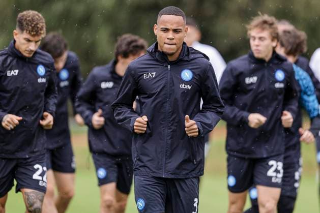 Italy: training session SSC Napoli SSC Napoli™s Brazilian defender Natan Bernardo de Souza looksduring training ahead of the UEFA Champions League match against Union Berlin at the Konami Center on 07 November 2023, in Castel Volturno, Italy. ABPH8024 Copyright: xAntonioxBalascox