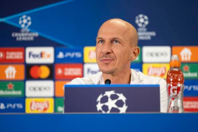 SOCCER - UEFA CL, RBS vs Inter, preview SALZBURG,AUSTRIA,07.NOV.23 - SOCCER - UEFA Champions League, group stage, Red Bull Salzburg vs FC Internazionale Milano, preview, press conference, PK, Pressekonferenz RBS. Image shows head coach Gerhard Struber (RBS).  GEPAxpictures xGintarexKarpaviciute