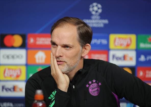 Munich, Germany 07 November 2023 Football, Men, Season 2023 2024, FC Bayern Munich, International Press Conference, Allianz Arena Thomas Tuchel, Coach FC Bayern Munich Head, Portrait, Hand on chin