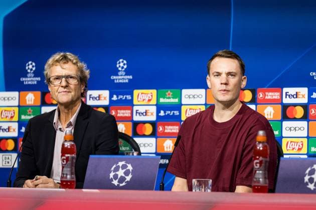UEFA Champions League Press Conference FC Bayern Muenchen 07 11 2023 Dieter Nickles Press Spokesman FC Bayern Muenchen and Manuel Neuer FC Bayern Muenchen, 1 in the Press Conference UEFA Champions League Press Conference FC Bayern Muenchen, Muenchen, Allianz Arena on 07 11 2023 Copyright: xBEAUTIFULxSPORTS Wunderlx