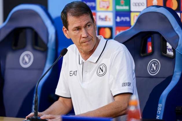 Italy: press conference, PK, Pressekonferenz SSC Napoli SSC Napoli s French coach Rudi Jose Garcia looks during the SSC Napoli press conference the day before the Champions League football match against Union Berlin at the Konami center in Castel Volturno on 07 November 2023 ABPH8674 Copyright: xAntonioxBalascox