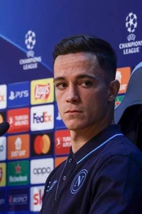 Italy: press conference, PK, Pressekonferenz SSC Napoli SSC Napoli s Italian forward Giacomo Raspadori looks during the SSC Napoli press conference the day before the Champions League football match against Union Berlin at the Konami center in Castel Volturno on 07 November 2023 ABPH8894 Copyright: xAntonioxBalascox