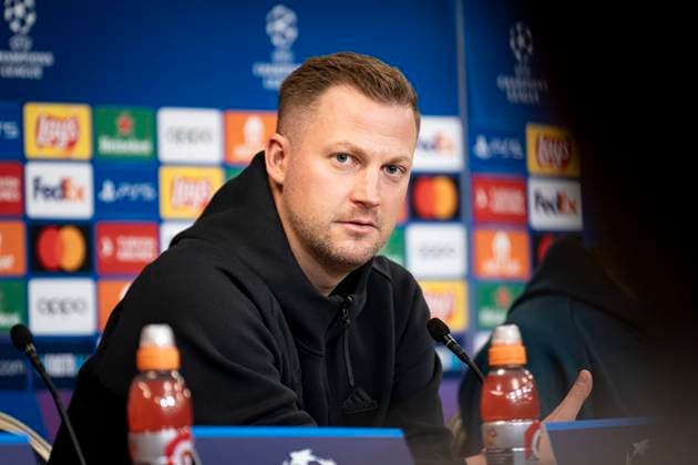 FC Copenhagen s coach Jacob Neestrup during FC Copenhagen s press conference ahead of the team s Champions League match against Manchester United in Copenhagen on Tuesday 7 November 2023 Photo Emil Nicolai Helms Ritzau Scanpix , Denmark Kobenhavn  Copyright: EmilxNicolaixHelmsx COP15002 spdk20231107-171335-L