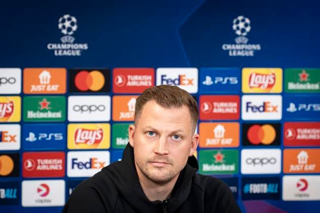FC Copenhagen s coach Jacob Neestrup during FC Copenhagen s press conference ahead of the team s Champions League match against Manchester United in Copenhagen on Tuesday 7 November 2023 Photo Emil Nicolai Helms Ritzau Scanpix , Denmark Kobenhavn  Copyright: EmilxNicolaixHelmsx COP15002 spdk20231107-171112-L