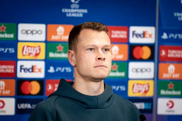 FC Copenhagen s Viktor Claesson during FC Copenhagen s press conference ahead of the team s Champions League match against Manchester United in Copenhagen on Tuesday 7 November 2023 Photo Emil Nicolai Helms Ritzau Scanpix , Denmark Kobenhavn  Copyright: EmilxNicolaixHelmsx COP15002 spdk20231107-171445-L