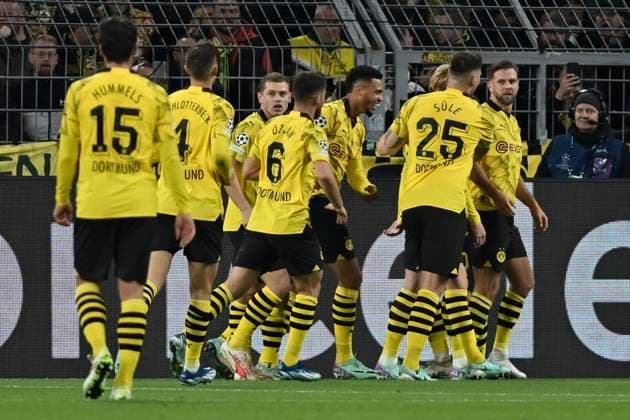 Niclas Füllkrug Fuellkrug 14, Borussia Dortmund celebrates after scoring the 1 0 goal with the team 07 11 2023 Soccer, Champions League, Borussia Dortmund vs Newcastle United , Signal Iduna Park, Dortmund, NRW Germany Copyright: xpepphotox xHorstxMauelshagenx pep00321, pep_20231107_hm