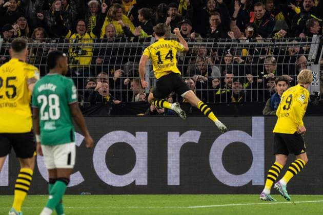 GER, UEFA Champions League, Borussia Dortmund vs Newcastle United, Group stage 4 matchday 07 11 2023, Signal Iduna Park, Dortmund, GER, UEFA Champions League, Borussia Dortmund vs Newcastle United, Group stage 4 matchday In the picture Goal celebration Cheering for the goal to 1 0 by Niclas Füllkrug BV Borussia Dortmund, 14 yrs nordphotoxGmbHxx xChristianxSchulze nph000300