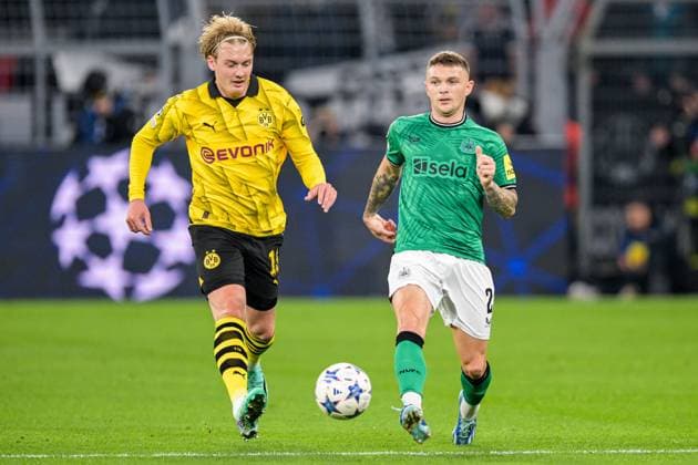 DORTMUND - (l-r) Julian Brandt of Borussia Dortmund, Kieran Trippier of Newcastle United FC during the UEFA Champions League match between Borussia Dortmund and Newcastle United FC at Signal Iduna Park on November 7, 2023 in Dortmund, Germany. ANP Hollandse Hoogte UEFA Champions League 2023 24 2023 2024 xVIxANPxSportx xGerritxvanxKeulenxIVx 483267646 originalFilename: 483267646.jpg