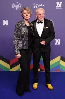 Former Dutch cyclist Jan Janssen and daughter pictured at the blue carpet of the Flandrien award ceremony for the best Belgian cyclist of the 2023 cycling season, organized by newspaper Het Nieuwsblad , in Oostende, on Tuesday 07 November 2023. KURTxDESPLENTER  x79475770x