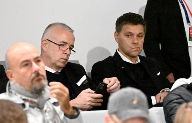Football, Men, Season 2023 2024, Champions League Group C, Matchday 4, SSC Napoli 1 FC Union Berlin, Stadium inspection and press conference of 1 FC Union at the Stadio Diego Armando Maradona in Naples the day before the match, from left President Dirk Zingler 1 FC Union , Professional Football Managing Director Oliver Ruhnert 1 FC Union Berlin during the press conference, 07 11 2023, Copyright: xMatthiasxKochx