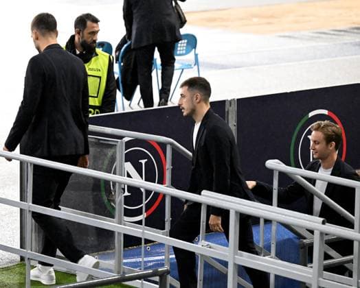 Football, Men, Season 2023 2024, Champions League Group C, Matchday 4 , SSC Napoli 1 FC Union Berlin, Stadium inspection and press conference of 1 FC Union at the Stadio Diego Armando Maradona in Naples the day before the match , f l Rani Khedira 1 FC Union Berlin 0 Josip Juranovic 1 FC Union Berlin , Goalkeeper Frederik Rönnow 1 FC Union , 07 11 2023, Copyright: xMatthiasxKochx