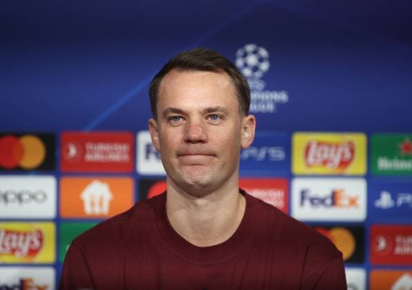 Munich, Germany 07 November 2023 Soccer, Men, Season 2023 2024, FC Bayern Munich, International Press Conference, Allianz Arena Manuel Neuer FC Bayern Munich Head, Portrait, Pressing lips, Facial expression, Facial expression