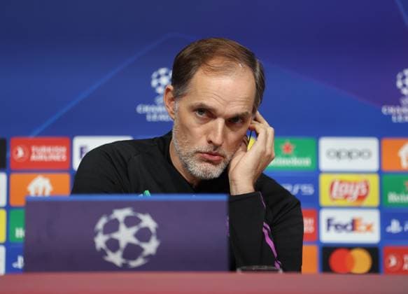 Munich, Germany 07 November 2023 Football, Men, Season 2023 2024, FC Bayern Munich, International Press Conference, Allianz Arena Thomas Tuchel, Coach FC Bayern Munich Head, Portrait, Hand on Ear
