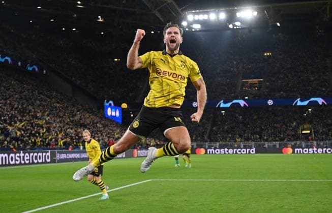 Jubelsprung 1 0 Niclas Füllkrug Borussia Dortmund 07 11 2023, Football Champions League, Season 2023 2024, Preliminary round, Matchday 4, Borussia Dortmund Newcastle United Dortmund Signal Iduna Park North Rhine-Westphalia Germany Team2