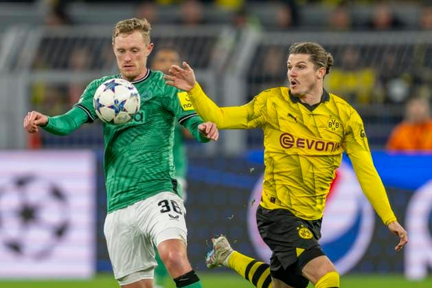 Soccer Champions League Matchday 4 Borussia Dortmund Newcastle United on 07 11 2023 at Signal Iduna Park Newcastles Sean Longstaff l and Dortmunds Marcel Sabitzer fight for the ball IMPORTANT NOTE In accordance with UEFA regulations, it is prohibited to exploit or have exploited photographs taken in the stadium and or of the match in the form of sequential images and or video-like photo series Copyright: xKirchner DavidxInderliedx