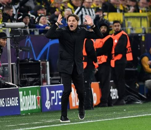 07 11 2023, Dortmund, Germany, Signal Iduna Park, Borussia Dortmund vs Newcastle United UEFA Champions League 2023 2024 Group F, Coach Edin Terzic Borussia Dortmund gestures, gesture photo Ralf Treese Dortmund Signal Iduna Park North Rhine Westphalia Germany  521_BVBNEW20231107_021 Treese-521