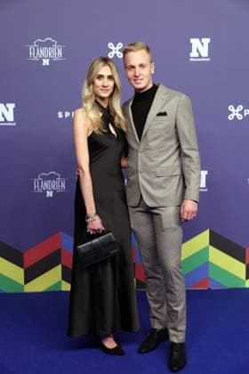 Belgian Tim Merlier pictured at the blue carpet of the Flandrien award ceremony for the best Belgian cyclist of the 2023 cycling season, organized by newspaper Het Nieuwsblad , in Oostende, on Tuesday 07 November 2023. KURTxDESPLENTER  x79477465x