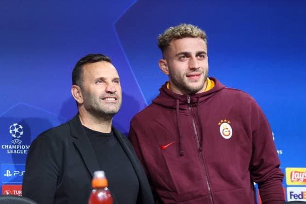 Okan Buruk Galatasaray Istanbul SK, Head Coach with Baris Alper Yilmaz Galatasaray Istanbul SK, 53 at the press conference, Galatasaray Istanbul SK, International Press Conference Champions League, Season 23 24, 07 11 2023 , Galatasaray Istanbul SK, International Press Conference Champions League, Season 23 24, 07 11 2023 Muenchen Copyright: xEibner-Pressefoto JennixMaulx EP_JML