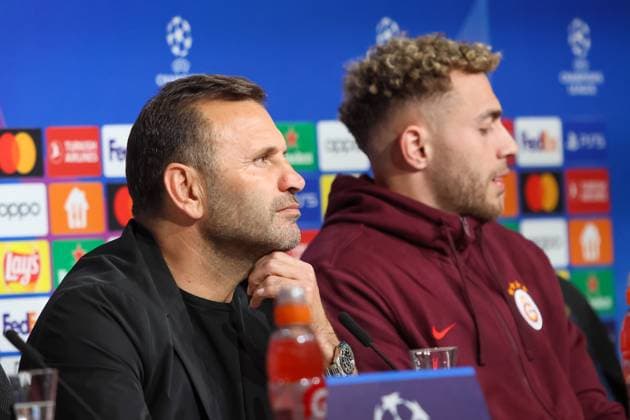 Okan Buruk Galatasaray Istanbul SK, Head Coach with Baris Alper Yilmaz Galatasaray Istanbul SK, 53 at the press conference, Galatasaray Istanbul SK, International Press Conference Champions League, Season 23 24, 07 11 2023 , Galatasaray Istanbul SK, International Press Conference Champions League, Season 23 24, 07 11 2023 Muenchen Copyright: xEibner-Pressefoto JennixMaulx EP_JML