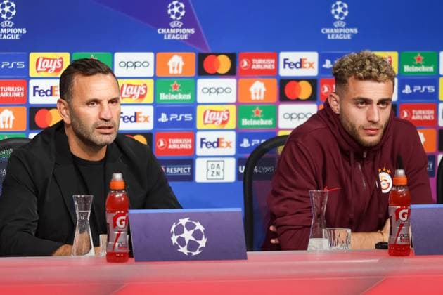 Okan Buruk Galatasaray Istanbul SK, Head Coach with Baris Alper Yilmaz Galatasaray Istanbul SK, 53 at the press conference, Galatasaray Istanbul SK, International Press Conference Champions League, Season 23 24, 07 11 2023 , Galatasaray Istanbul SK, International Press Conference Champions League, Season 23 24, 07 11 2023 Muenchen Copyright: xEibner-Pressefoto JennixMaulx EP_JML
