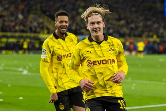 UEFA Champions League, Borussia Dortmund Newcastle United, 7 11 2023 Julian Brandt Borussia Dortmund, 19 celebrates his goal for 2 0 UEFA Champions League, Borussia Dortmund Newcastle United, preliminary round 4 matchday, on 7 11 2023, Signal Iduna Park, Dortmund UEFA regulations prohibit any use of photographs as image sequences and or quasi video Copyright: xBEAUTIFULxSPORTS Meuselx