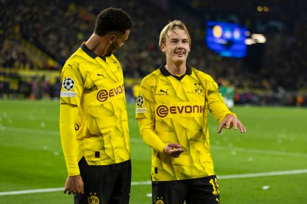 UEFA Champions League, Borussia Dortmund Newcastle United, 7 11 2023 Julian Brandt Borussia Dortmund, 19 celebrates his goal for 2 0 UEFA Champions League, Borussia Dortmund Newcastle United, preliminary round 4 matchday, on 7 11 2023, Signal Iduna Park, Dortmund UEFA regulations prohibit any use of photographs as image sequences and or quasi video Copyright: xBEAUTIFULxSPORTS Meuselx