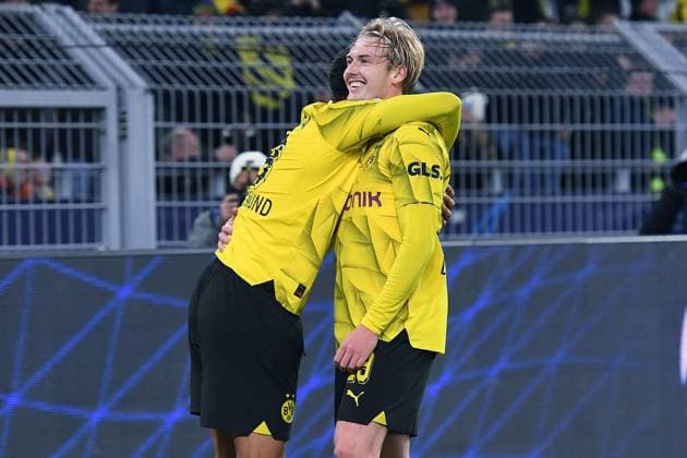 Soccer Champions group stage matchday 4 Borussia Dortmund Newcastle United on 07 11 2023 at Signal Iduna Park in Dortmund Goal celebration to 2 0 by Julian Brandt Dortmund xRx