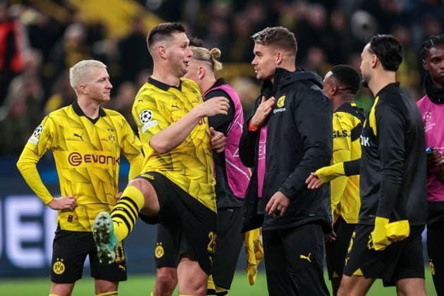 07 11 2023, Football, Season 2023 2024, UCL, UEFA Champions League, Group stage, Matchday 4, Borussia Dortmund Newcastle United, v l Marco Reus Borussia Dortmund , Niklas Süle Borussia Dortmund , Alexander Meyer Borussia Dortmund , Dortmund Signal Iduna Park NRW Germany xRHR PHOTO DEx Copyright: DennisxEwert RHR-FOTOx RHR-FOTO DE
