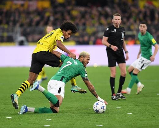 07 11 2023, Dortmund, Germany, Signal Iduna Park, Borussia Dortmund vs Newcastle United UEFA Champions League 2023 2024 Group F, Karim Adeyemi Borussia Dortmund and Joelinton Newcastle United in a duel Photo Ralf Treese Dortmund Signal Iduna Park North Rhine Westphalia Germany  521_BVBNEW20231107_042 Treese-521