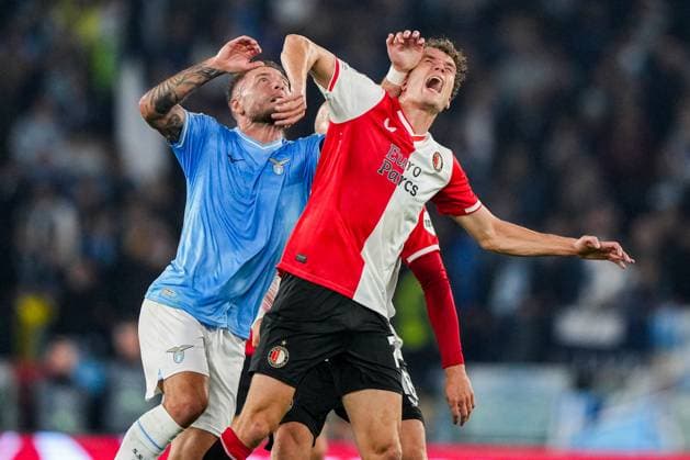 UEFA Champions League: S.S. Lazio v Feyenoord Rome - Ciro Immobile of Lazio, Mats Wieffer of Feyenoord during the 4th leg of the UEFA Champions League group stage between S.S. Lazio v Feyenoord at Stadio Olympico on 7 November 2023 in Rome, Italy. Copyright: xTomxBodex