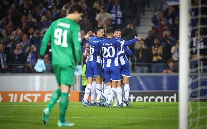 Porto s Evanilson celebrates after scoring during a game between Portuguese FC Porto and Belgian soccer team Royal Antwerp FC, on Tuesday 07 November 2023, in Porto, Portugal, on day four of the Champions League group stage, in the group H. VIRGINIExLEFOUR  x79482683x