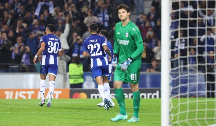 Porto s Evanilson celebrates after scoring during a game between Portuguese FC Porto and Belgian soccer team Royal Antwerp FC, on Tuesday 07 November 2023, in Porto, Portugal, on day four of the Champions League group stage, in the group H. VIRGINIExLEFOUR  x79482700x