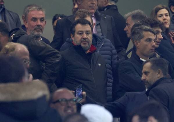 November 7, 2023, MILAN, ITALY: Italian minister Matteo Salvini attends during he UEFA Champions League group F soccer match between Ac Milan and Paris Saint-German s at Giuseppe Meazza stadium in Milan, 7 November 2023..ANSA MATTEO BAZZI. Soccer; Champions League: Ac Milan vs Paris Saint-German s  - ZUMAa110 20231107_zaf_a110_042 Copyright: xMatteoxBazzix