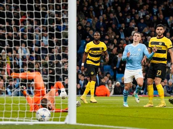 Manchester, England, 7th November 2023. Phil Foden of Manchester City scoring his sides second goal during the UEFA Champions League, Group G match at the Etihad Stadium, Manchester. Picture credit should read: Andrew Yates Sportimage EDITORIAL USE ONLY. No use with unauthorised audio, video, data, fixture lists, club league logos or live services. Online in-match use limited to 120 images, no video emulation. No use in betting, games or single club league player publications. SPI-2717-0049