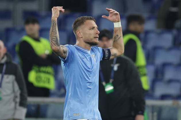 UEFA Champions League SS Lazio vs Feyenoord Rotterdam Lazio s Italian forward Ciro Immobile celebrates after scoring a goal during the UEFA Champions League match Group Stage Group E between SS Lazio vs Feyenoord Rotterdam at Olimpico Stadium on November 07, 2023, in Rome. ABPH0760 Copyright: xAntonioxBalascox