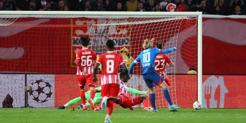 Red Star Belgrade RB Leipzig Champions League Beograd, 07 11 2023, Stadion Rajko Mitic, Fußball , UEFA Champions League, Gruppe G , Spieltag 4 , Red Star Belgrade vs RB Leipzig , Im Bild Torchance für Leipzig Emil Forsberg 10, RB Leipzig verzieht knapp , Foto nur zur redaktionellen Nutzung bestimmt , UEFA regulations prohibit any use of photographs as image sequences and or quasi video ,