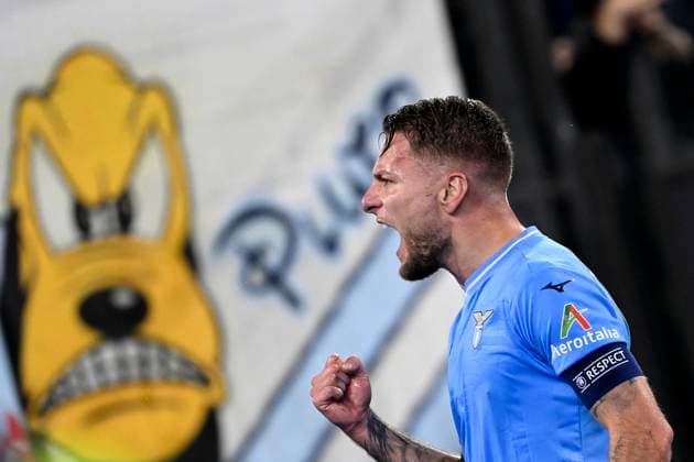 Ciro Immobile of SS Lazio celebrates after scoring the goal of 1-0 during the Champions League Group E football match between SS Lazio and Feyenoord at Olimpico stadium in Rome (Italy), November 7th, 2023. andreaxstaccioli