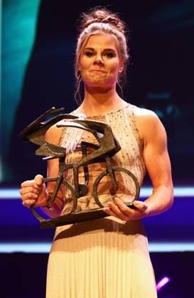Belgian Lotte Kopecky pictured during the Flandrien award ceremony for the best Belgian cyclist of the 2023 cycling season, organized by newspaper Het Nieuwsblad , in Oostende, on Tuesday 07 November 2023. DAVIDxPINTENS  x79485601x
