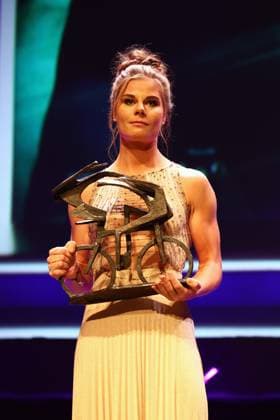Belgian Lotte Kopecky pictured during the Flandrien award ceremony for the best Belgian cyclist of the 2023 cycling season, organized by newspaper Het Nieuwsblad , in Oostende, on Tuesday 07 November 2023. DAVIDxPINTENS  x79485970x