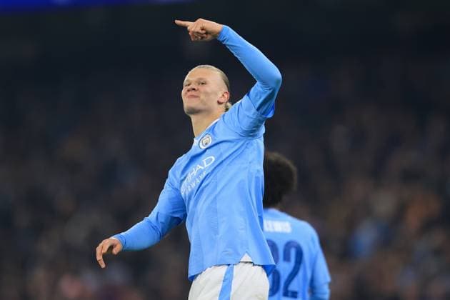 Fußball UEFA Champions League Gruppe G Manchester City gegen BSC Young Boys 7. November 2023 UEFA Champions League Gruppe G Manchester City gegen BSC Young Boys Erling Haaland von Manchester City feiert sein drittes Tor Foto Simon Stacpoole Abseits Manchester UK  Copyright: xSimonxStacpoolexOffside