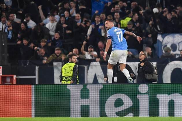 Ciro Immobile of SS Lazio celebrates after scoring the goal of 1-0 during the Champions League Group E football match between SS Lazio and Feyenoord at Olimpico stadium in Rome (Italy), November 7th, 2023. antoniettaxbaldassarre