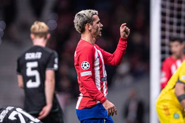 7th November 2023; Metropolitano Stadium, Madrid, Spain, Champions League, Group Stage Football, Atletico Madrid versus Celtic; Griezmann of Atletico shoots but is narrowly wide  ActionPlus12573644 AgenciaxLOF