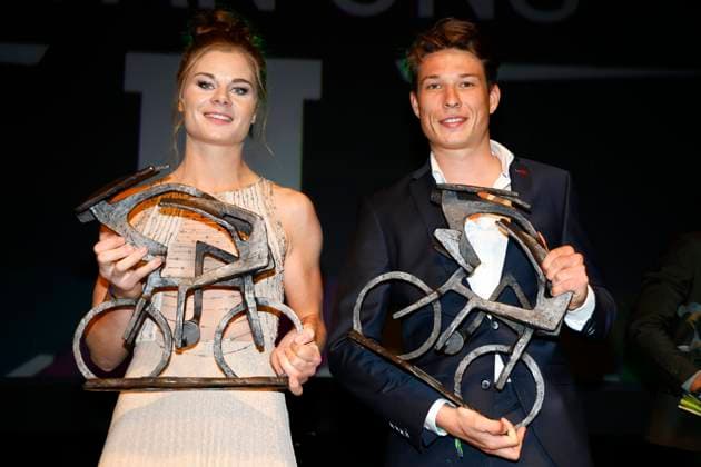 De Flandrien 2023 OOSTENDE, BELGIUM - NOVEMBER 07 : Kopecky Lotte of Team SD Worx and Philipsen Jasper (BEL) of Alpecin-Deceuninck pictured during the 2023 Flandrien award ceremony, organized by newspaper Het Nieuwsblad on November 7, 2023 in Oostende, Belgium, 07 11 2023 Oostende Belgium  Copyright: xJanxDexMeuleneirx