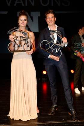 De Flandrien 2023 OOSTENDE, BELGIUM - NOVEMBER 07 : Kopecky Lotte of Team SD Worx and Philipsen Jasper (BEL) of Alpecin-Deceuninck pictured during the 2023 Flandrien award ceremony, organized by newspaper Het Nieuwsblad on November 7, 2023 in Oostende, Belgium, 07 11 2023 Oostende Belgium  Copyright: xJanxDexMeuleneirx