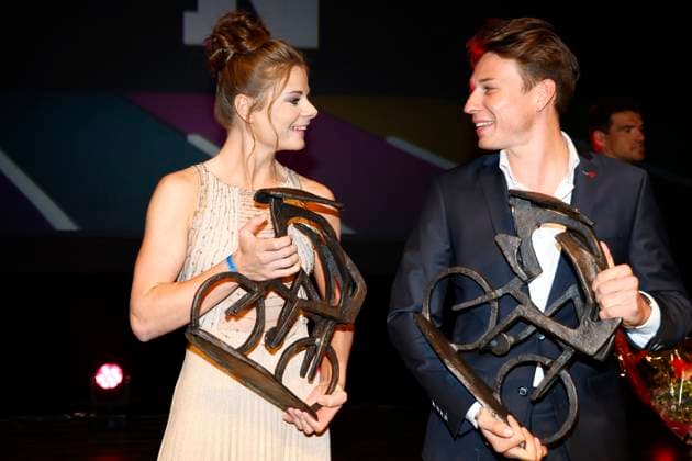 De Flandrien 2023 OOSTENDE, BELGIUM - NOVEMBER 07 : Kopecky Lotte of Team SD Worx and Philipsen Jasper (BEL) of Alpecin-Deceuninck pictured during the 2023 Flandrien award ceremony, organized by newspaper Het Nieuwsblad on November 7, 2023 in Oostende, Belgium, 07 11 2023 Oostende Belgium  Copyright: xJanxDexMeuleneirx